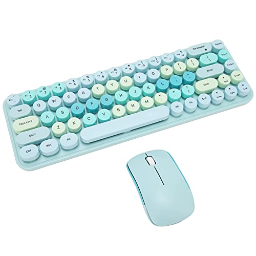 Kabellose Tastatur- und Maus-Kombination, 2,4 GHz Kabellose Retro-Schreibmaschinen-Tastatur und Maus-Kombination, 68 Runde Tastenkappen, Süße 3-DPI-Maus für PC-Desktop-Laptop (Blaue Mischfarbe) von Yunseity