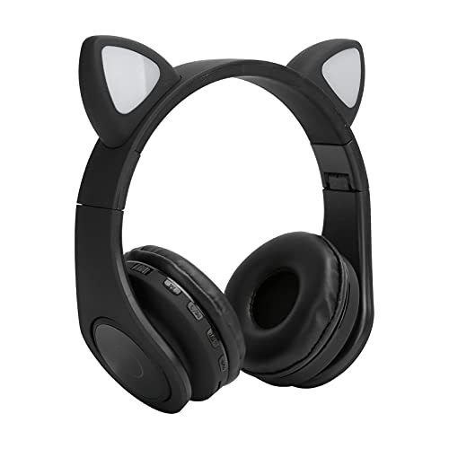 Katzenohr-Kinder-Bluetooth-Kopfhörer mit Mikrofon, LED-Beleuchtung für Kinder-Kopfhörer, TF-Unterstützungskarte, über Dem Ohr Faltbares Kinder-Headset für Mädchen, Jungen, Erwachsene(Schwarz) von Yunseity