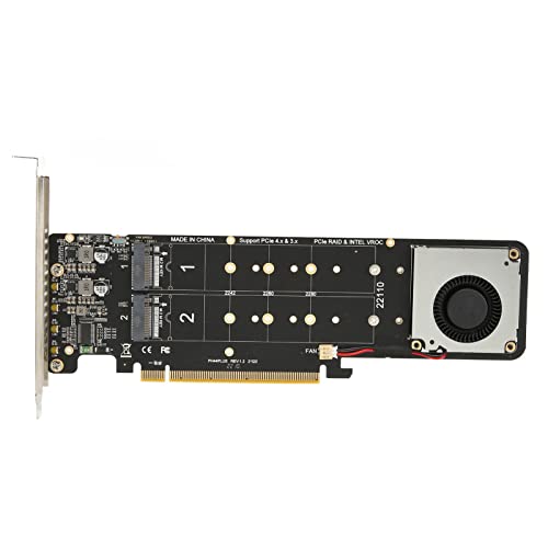 M.2 NVMe SSD-Adapterkarte, RAID PCIe4.0 X16 SSD-Konvertierungsadapter mit Turbo-Lüfter und Anzeige für 2230/2242/2260/2280/22110 Mm SSD von Yunseity