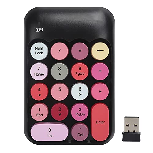 Mechanische Zifferntastatur, 2.4G Wireless 18-Tasten-Zifferblock, Mischfarben-Nette Retro-Numpad-Tastatur, für PC, Laptop, Notebook Usw.(Schwarz und Pink) von Yunseity