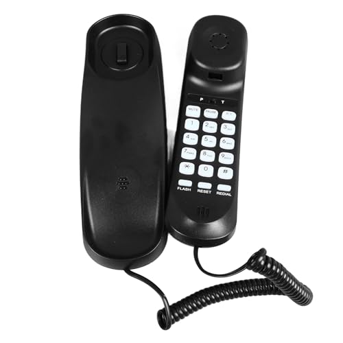 Schnurgebundenes Telefon, Wandtelefon, Kunststoff-Wandtelefone für Festnetz, Einfach zu Bedienende Taste, für Küche, Zuhause, Hotel, Büro (BLACK) von Yunseity