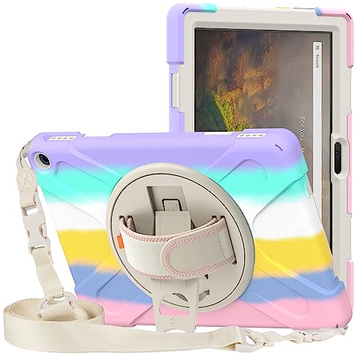 Tablet-Schutzhülle, Robuste, Stoßfeste, Robuste Schutzhülle mit Handschlaufe, Ständer und Schultergurt für Fire HD 10/HD 10 Plus 2021 (Buntes Rosa) von Yunseity