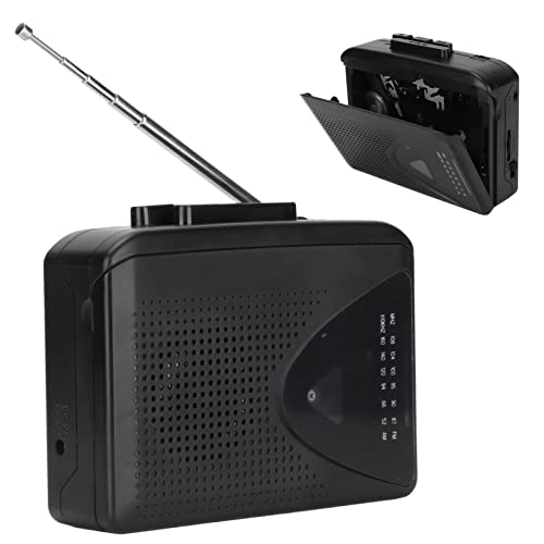 Tragbarer Kassettenspieler AM FM Radio Tragbarer Mikrokassettenspieler Klassischer Retro-Kassettenspieler mit 3,5-mm-AUX-Anschluss und Bluetooth (Schwarz) von Yunseity