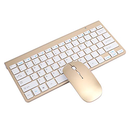 Yunseity 2,4 G + 1200 DPI Wireless-Maustastatur, Ultradünne/Tragbare/Ergonomische Tastatur ， Leise Tastatur Kompatibel mit Laptop/Desktop/PC (Gold) von Yunseity