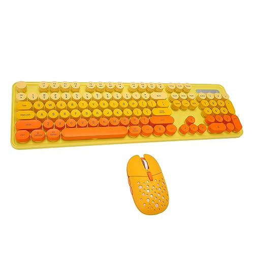 Yunseity 2,4 G Kabellose Tastatur- und Mauskombination, Bunte Niedliche Runde Tastenkappen, Schreibmaschinentastatur mit USB-Empfänger, für Windows Mac PC Laptop Desktop (Mischfarbe Gelb) von Yunseity