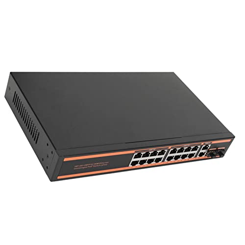 Yunseity 20 Port PoE Switch, 16 PoE+ Port 100 Mbit/s 2 Gigabit Uplink Gigabit Ethernet Unmanaged PoE Switch, kompatibel mit 802.3af, lüfterlos, Optimierung von Yunseity