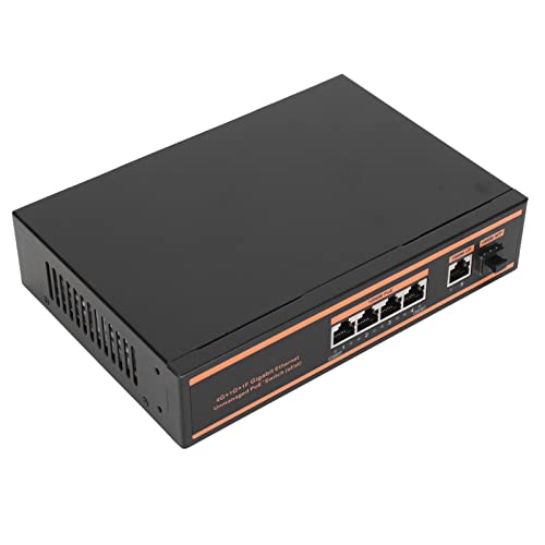 Yunseity 5 Port Gigabit PoE Switch, 1000Mbps 4 PoE Port 1 Gigabit Uplink Gigabit Ethernet Unmanaged PoE Switch, kompatibel 802.3af/at, Metal Fanless, VLAN von Yunseity