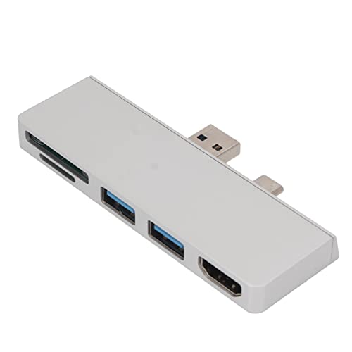 Yunseity 5-in-2-USB-C-Hub für Surface Pro7, mit 4K-HDMI, 2 USB-3.0-Anschlüssen, SD-TF-Kartenleser, Aluminiumlegierung, für Windows (Silber) von Yunseity