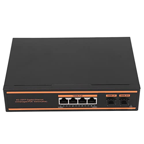 Yunseity 6Port Gigabit PoE Switch 1000M, 6 PoE Ports 2 SFP Ports Ethernet Unmanaged PoE Switch, 802.3af Kompatibel, LüFterlos Leise, Datenverkehrsoptimierung von Yunseity