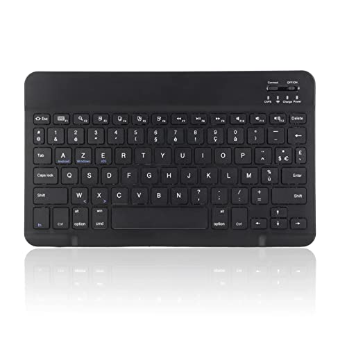 Yunseity AZERTY Französische Tastatur, 10 Zoll Tragbare Drahtlose Bluetooth-Tastatur, Ultra Silm AZERTY Layout Tastatur, für Smartphone, Tablet, PC, Desktop(Schwarz) von Yunseity