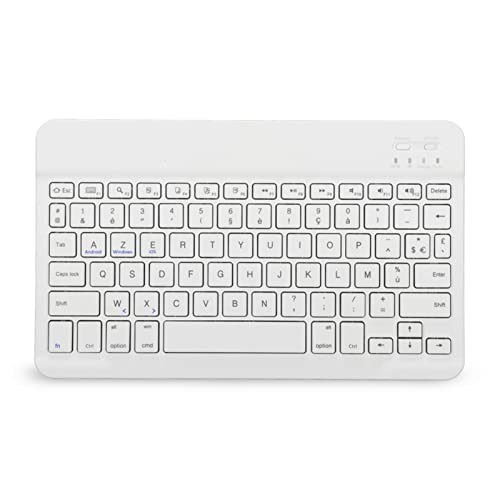 Yunseity AZERTY Französische Tastatur, 10 Zoll Tragbare Drahtlose Bluetooth-Tastatur, Ultra Silm AZERTY Layout Tastatur, für Smartphone, Tablet, PC, Desktop(Weiß) von Yunseity