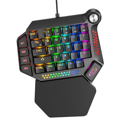 Yunseity Einhändige Gaming-Tastatur mit 33 Tasten, RGB-Hintergrundbeleuchtung, Tragbare -Gaming-Tastatur mit Handballenauflage für PC-Gamer von Yunseity