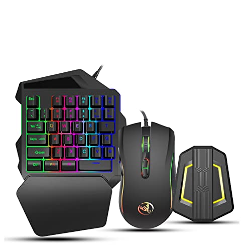 Yunseity Einhand-Tastatur und -Maus-Kombination, Kabelgebundene 35 Tasten PUBG Mobile Gaming Halbe Tastatur und Maus, RGB-LED-Tastatur mit Hintergrundbeleuchtung, für PS4/Xbox One/PS3/Xbox 360/Switch von Yunseity