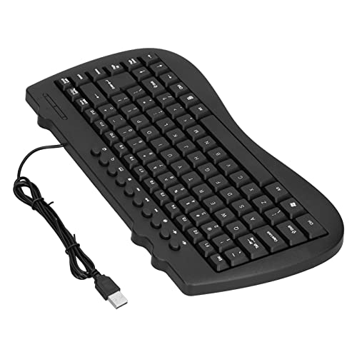 Yunseity Englisch/arabische Computertastatur, Kabelgebundene USB-Tastatur mit 87 Tasten, Schwarzer Hintergrund mit Weißer Schrift, Ergonomische Tastatur (Muster für englische Wörter) von Yunseity
