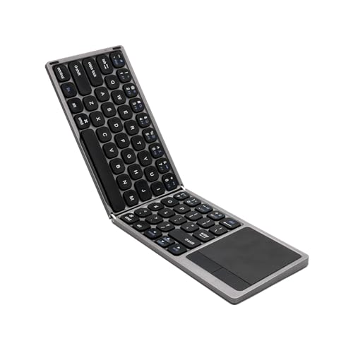 Yunseity Faltbare Bluetooth-Tastatur, 78 Tasten, Dreifach Faltbare Kabellose Tastatur mit Touchpad, Typ-C-Aufladung, Ultraschlanke Klapptastatur für IOS, Android, Windows von Yunseity