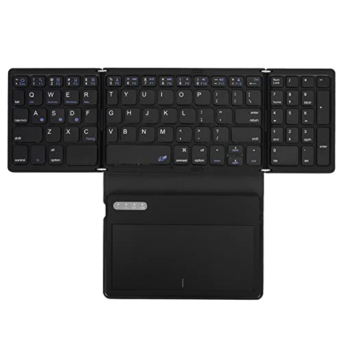 Yunseity Faltbare Bluetooth-Tastatur, Tragbare Kabellose Tastatur mit 81 Tasten und Großem Touchpad, Dreifach Faltbare Tastatur aus PU-Leder Im Taschenformat für IOS Android Windows von Yunseity