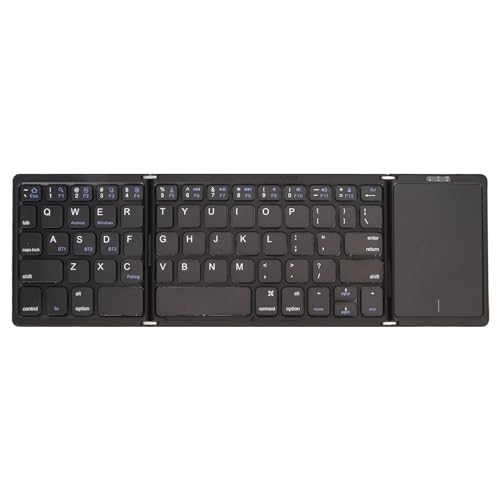 Yunseity Faltbare Tastatur, Touchpad-Tastatur, Geräuscharme Taste, 140-mAh-Akku, Hohe Kompatibilität für Tablet, Laptop, Smartphone (Black) von Yunseity