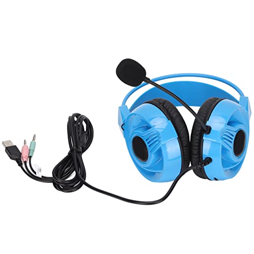 Yunseity Gaming-Headset, Verstellbare Kopfbedeckung Im Modischen Stil, LED-Atemlicht, Kabelgebundenes Headset mit Omnidirektionalem Mikrofon, mit 3,5-mm-Steckern und USB-Steckern (Blau) von Yunseity