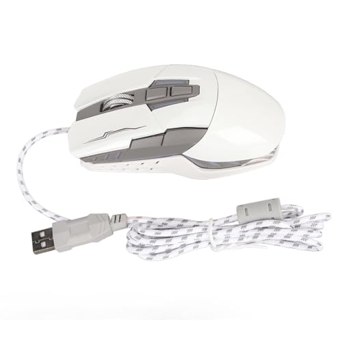 Yunseity Gaming-Maus, LED-Licht Bis zu 3200 DPI, USB-Computermaus mit 4,43 Fuß Kabellänge für Zuhause für Internet-Bar (White) von Yunseity