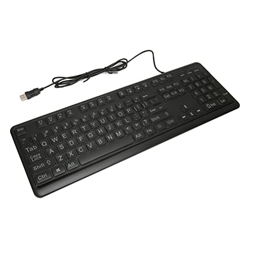 Yunseity Großgedruckte Tastatur in voller Größe, kabelgebundene USB-Tastatur mit Einstellbarer LED-Hintergrundbeleuchtung, Computertastatur für sehbehinderte ältere Menschen von Yunseity