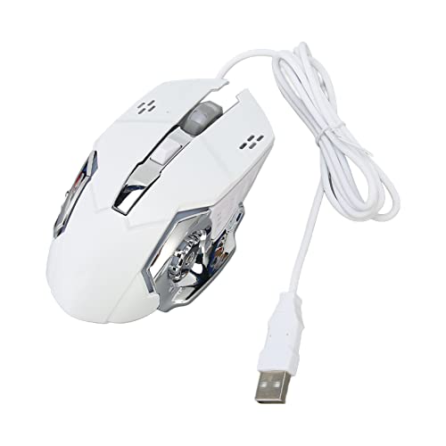 Yunseity Kabelgebundene Gaming-Maus, RGB-Hintergrundbeleuchtung, 4 Einstellbare DPI 3600 mit 6 Tasten, Ergonomische Optische USB-Computermäuse, kein Treiber Erforderlich (Weiße hörbare von Yunseity