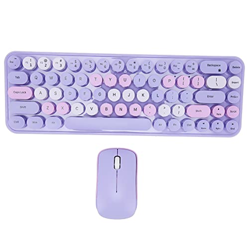 Yunseity Kabellose Tastatur- und Maus-Kombination, 2,4 GHz Kabellose Retro-Schreibmaschinen-Tastatur und Maus-Kombination, 68 Runde Tastenkappen, Süße 3-DPI-Maus für PC-Desktop-Laptop (Lila Thema) von Yunseity