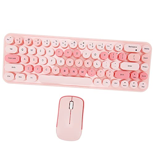 Yunseity Kabellose Tastatur- und Maus-Kombination, 2,4 GHz Kabellose Retro-Schreibmaschinen-Tastatur und Maus-Kombination, 68 Runde Tastenkappen, Süße 3-DPI-Maus für PC-Desktop-Laptop (Rosa Thema) von Yunseity