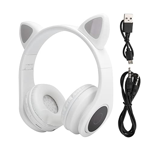 Yunseity Katzenohr-Kinder-Bluetooth-Kopfhörer mit Mikrofon, LED-Beleuchtung für Kinder-Kopfhörer, TF-Unterstützungskarte, über Dem Ohr Faltbares Kinder-Headset für Mädchen, Jungen, Erwachsene(Weiß) von Yunseity