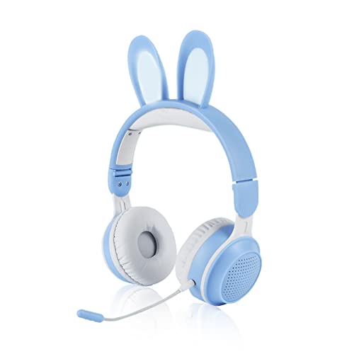 Yunseity Kinderkopfhörer, Bluetooth 5.0-Kopfhörer mit Hasenohr, Over-Ear-LED-Licht, Faltbares Kabelloses Headset, Unterstützung von TF/AUX, Geschenke für Kinder, Kleinkinder, Teenager(Blau) von Yunseity