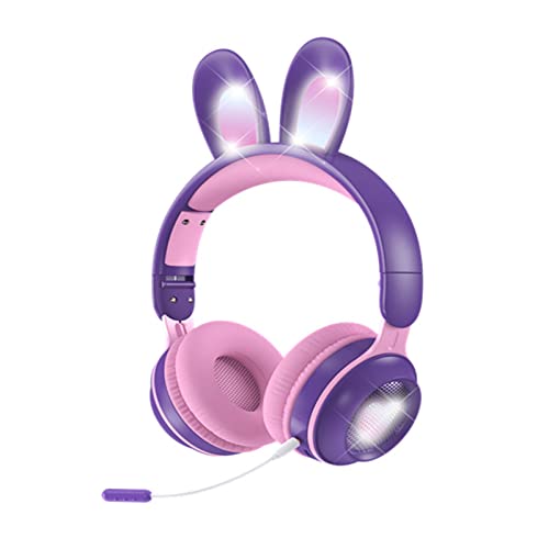 Yunseity Kinderkopfhörer, Bluetooth 5.0-Kopfhörer mit Hasenohr, Over-Ear-LED-Licht, Faltbares Kabelloses Headset, Unterstützung von TF/AUX, Geschenke für Kinder, Kleinkinder, Teenager(Violett) von Yunseity