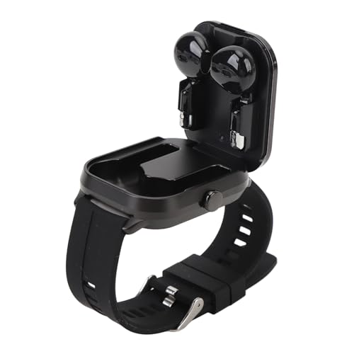 Yunseity Kopfhörer-Smartwatch, Kabellose Schrittzähler-Smart-Sportuhr NFC 2 in 1 mit Vibrationserinnerung für das Training (Schwarz mit Silikonarmband) von Yunseity
