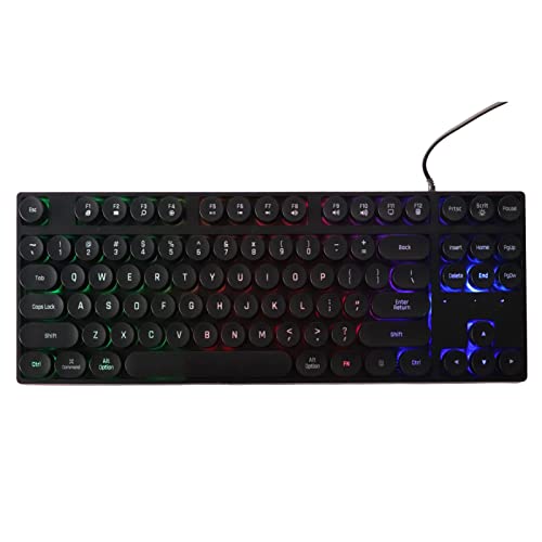 Yunseity Mechanische Gaming-Tastatur, USB-verkabelte Punk-Schreibmaschinen-Tastatur mit Beleuchtung, 87 Tasten, Runde Tastenkappen, Tastatur mit Bunter Hintergrundbeleuchtung, für Windows, (Schwarz) von Yunseity