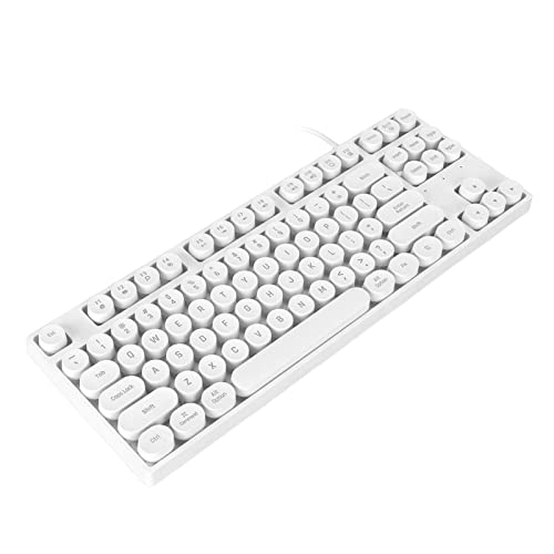 Yunseity Mechanische Gaming-Tastatur, USB-verkabelte Punk-Schreibmaschinen-Tastatur mit Beleuchtung, 87 Tasten, Runde Tastenkappen, Tastatur mit Bunter Hintergrundbeleuchtung, für Windows, (Weiss) von Yunseity