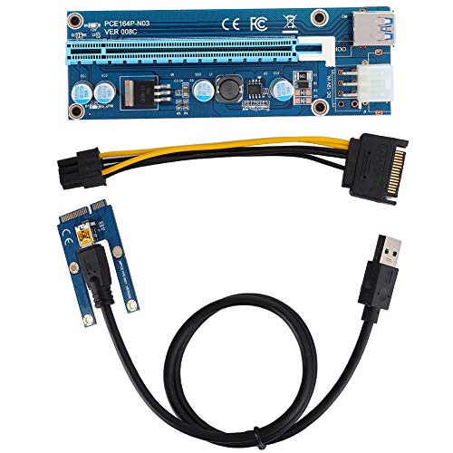 Yunseity PCI-E Riser Karte, PCI-E zu PCI Express 16x Extender 6Pin, 4 Festkondensatoren, 60cm USB Kabel, mit Netzkabel, für Grafikkarten Mining von Yunseity