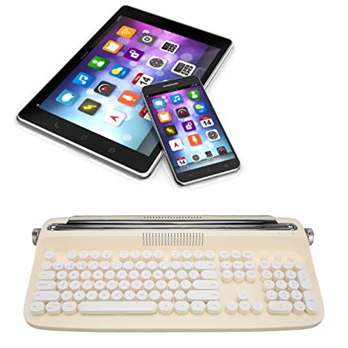 Yunseity Retro-Schreibmaschinentastatur, 104 Tasten, ästhetische Retro-Bluetooth-Tastatur mit Integriertem Ständer, Mechanische Tastatur mit Runden Tasten für Win, Android und von Yunseity