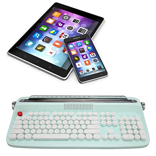 Yunseity Retro-Schreibmaschinentastatur, 104 Tasten, ästhetische Retro-Bluetooth-Tastatur mit Integriertem Ständer, Mechanische Tastatur mit Runden Tasten für Win, Android und IOS (Minzgrün) von Yunseity
