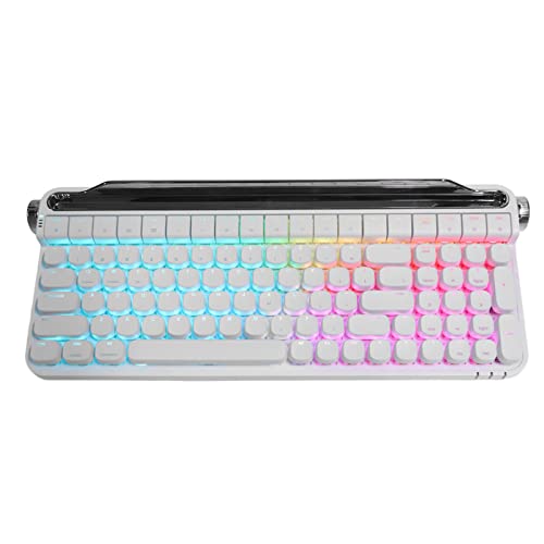 Yunseity Retro-Schreibmaschinentastatur, Mechanische Bluetooth-/kabelgebundene Gaming-Tastatur, mit RGB-Hintergrundbeleuchtung, Roten Schaltern, Verbindung Mehrerer Geräte, für Windows, (Weiss) von Yunseity