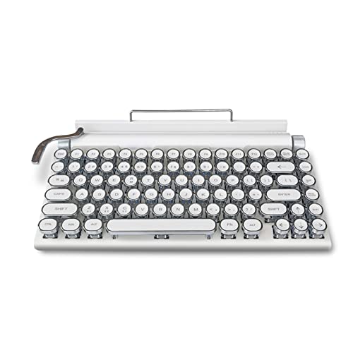 Yunseity Retro-Schreibmaschinentastatur, Vintage-Tastatur mit Blauen Schaltern, Mechanische Gaming-Tastatur FüR Mehrere GeräTe, FüR Windows, Android, (Weiß) von Yunseity