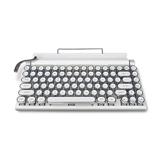 Yunseity Retro-Schreibmaschinentastatur, Vintage-Tastatur mit Blauen Schaltern, Mechanische Gaming-Tastatur FüR Mehrere GeräTe, FüR Windows, Android, IOS (Weiß) von Yunseity