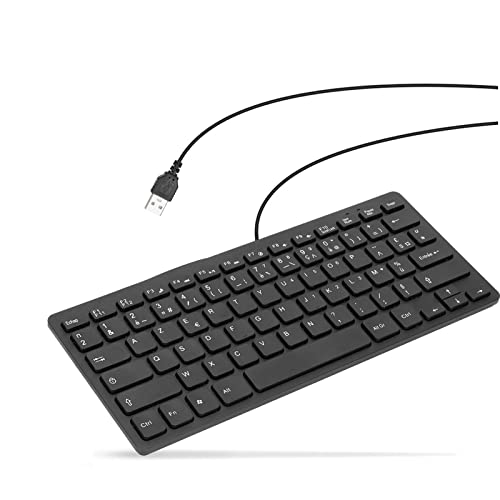 Yunseity Russische/französische/deutsche Tastatur, Kabelgebundene USB-Tastatur, Ultradünne Kompakttastatur mit 87 Tasten, für PC, Computer, Desktop(Französisch) von Yunseity