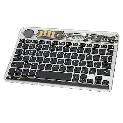 Yunseity Transparente Bluetooth-Tastatur, Kabellose Multi-Geräte-Tastatur mit 7 Farben Hintergrundbeleuchtung, Wiederaufladbare Kompakte Silm-Tastatur, Bis zu 3 Geräte (Schwarz) von Yunseity
