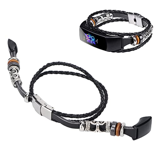 Yunseity Uhrenarmband für Honor 5 4, Retro-Metallperlen, Leder-Ersatz-Uhrenarmbänder für Damen, Armbänder, Uhrenarmband-Ersatz(Schwarz) von Yunseity