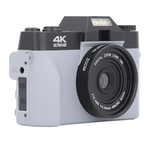 Yunseity WiFi-Digitalkamera, 3,0-Zoll-Klappbildschirm mit Pausenfunktion, 48 MP Kunststoff-Kompaktkamera für Vlogging für die Fotografie (Grey) von Yunseity