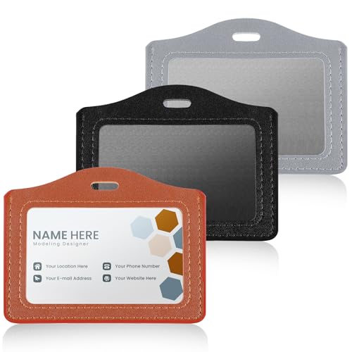 3 Stück Dienstausweis Hülle, Horizontal Ausweishalter Leder mit Transparentem Fenster, Id Card Holder für Gepäckanhänger, Bankkarten, Visitenkarten, Id Karten, Work Id von Yuomeaz