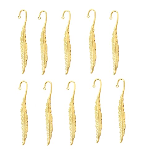 Yurosiay 10 Stück Federn Lesezeichen Rohling Metall Vintage Feder Form Lesezeichen Zubehör DIY Feder Anhänge Mit Loch Federn Metall Basteln für Lesezeichen Schmuckherstellung Gold von Yurosiay