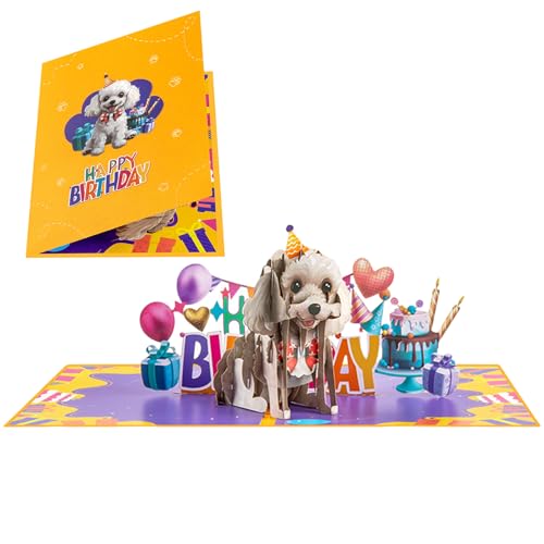 Yuto Pop-Up-Karte "Happy Birthday", 3D-Grußkarte, Geschenk für Tiere, Mutter, Schwester, Frauen, Oma, Stiefmutter, Tante, Tochter, inklusive Umschlag und Nachricht (Pudel) von Yuto