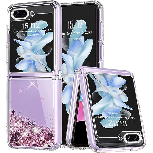 Handyhülle für Samsung Galaxy Z Flip5 Hülle Glitzer Treibsand Klar TPU Silikon Transparent Stoßfest Kratzfest Quicksand Paillette Flüssigkeit Schutzhülle Case Kompatibel mit Samsung Z Flip5, Roségold von Yutwo