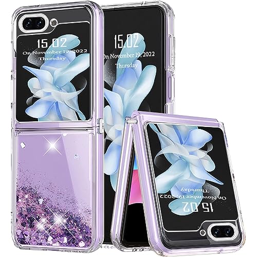 Handyhülle für Samsung Galaxy Z Flip5 Hülle Glitzer Treibsand Klar TPU Silikon Transparent Stoßfest Kratzfest Quicksand Paillette Flüssigkeit Schutzhülle Case Kompatibel mit Samsung Z Flip5, Violett von Yutwo