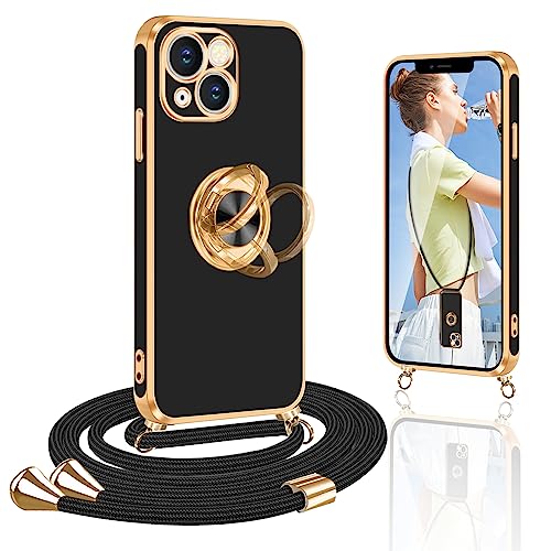 Yutwo Handykette Kompatibel mit iPhone 15, Hülle mit Band, 360° Halter Ständer Rotationsständer Kratzfest Stoßfeste Schutzhülle für iPhone 15, Schwarz Yutwo Handykette Kompatibel mit iPhone 15, Hülle mit Band, 360° Halter Ständer Rotationsständer Kratzfest Stoßfeste Schutzhülle für iPhone 15, Schwarz von Yutwo