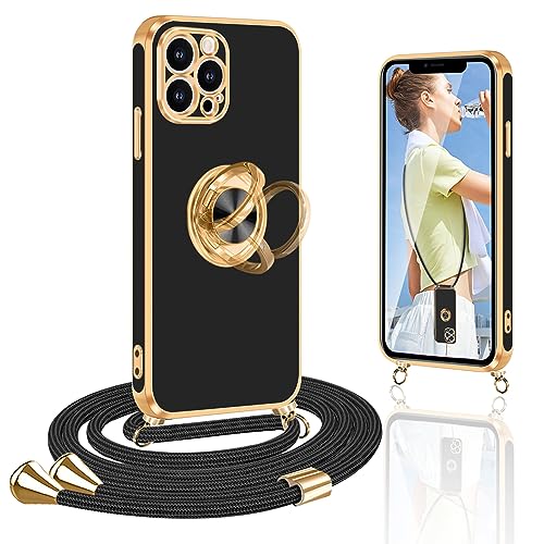 Yutwo Handykette iPhone 14 Pro Hülle mit Band, 360° Halter Ständer Rotationsständer Kratzfest Silikon Stoßfeste Schutzhülle iPhone 14 Pro Handykette mit Ring, Schwarz Yutwo Handykette iPhone 14 Pro Hülle mit Band, 360° Halter Ständer Rotationsständer Kratzfest Silikon Stoßfeste Schutzhülle iPhone 14 Pro Handykette mit Ring, Schwarz von Yutwo